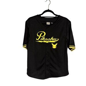 Kids Pokemon Pikachu Baseball Jersey Black & Yellow LG